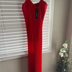 Vici Red Pleated Sheath Maxi Dress for Wedding Guest